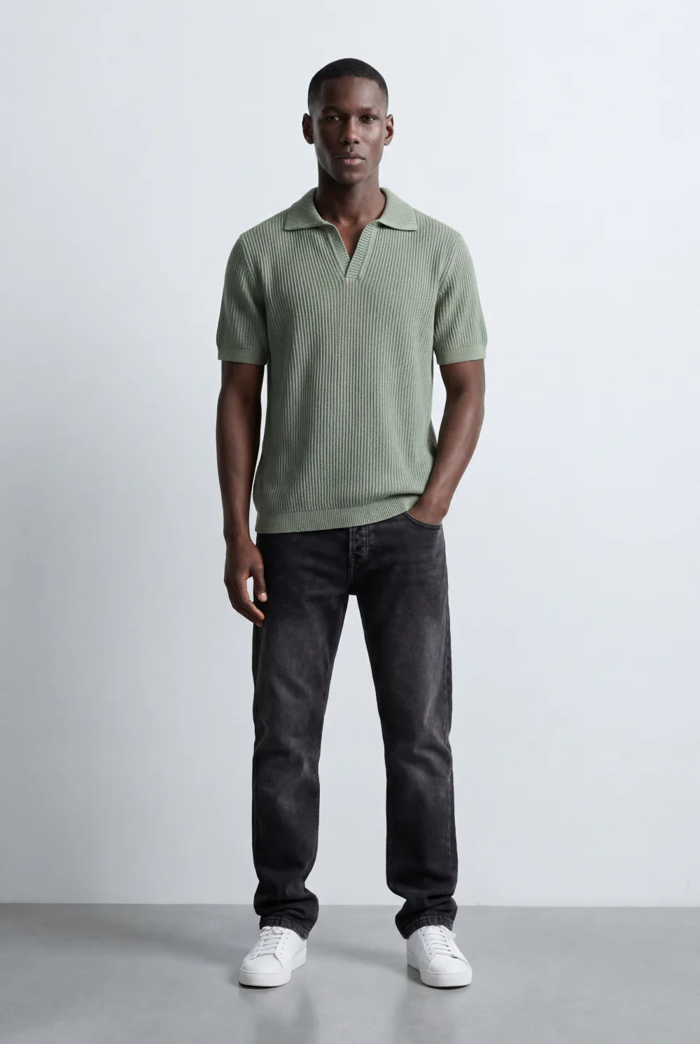 Tomatos Men's Textured Knit Polo Shirt | Open Collar Tee
