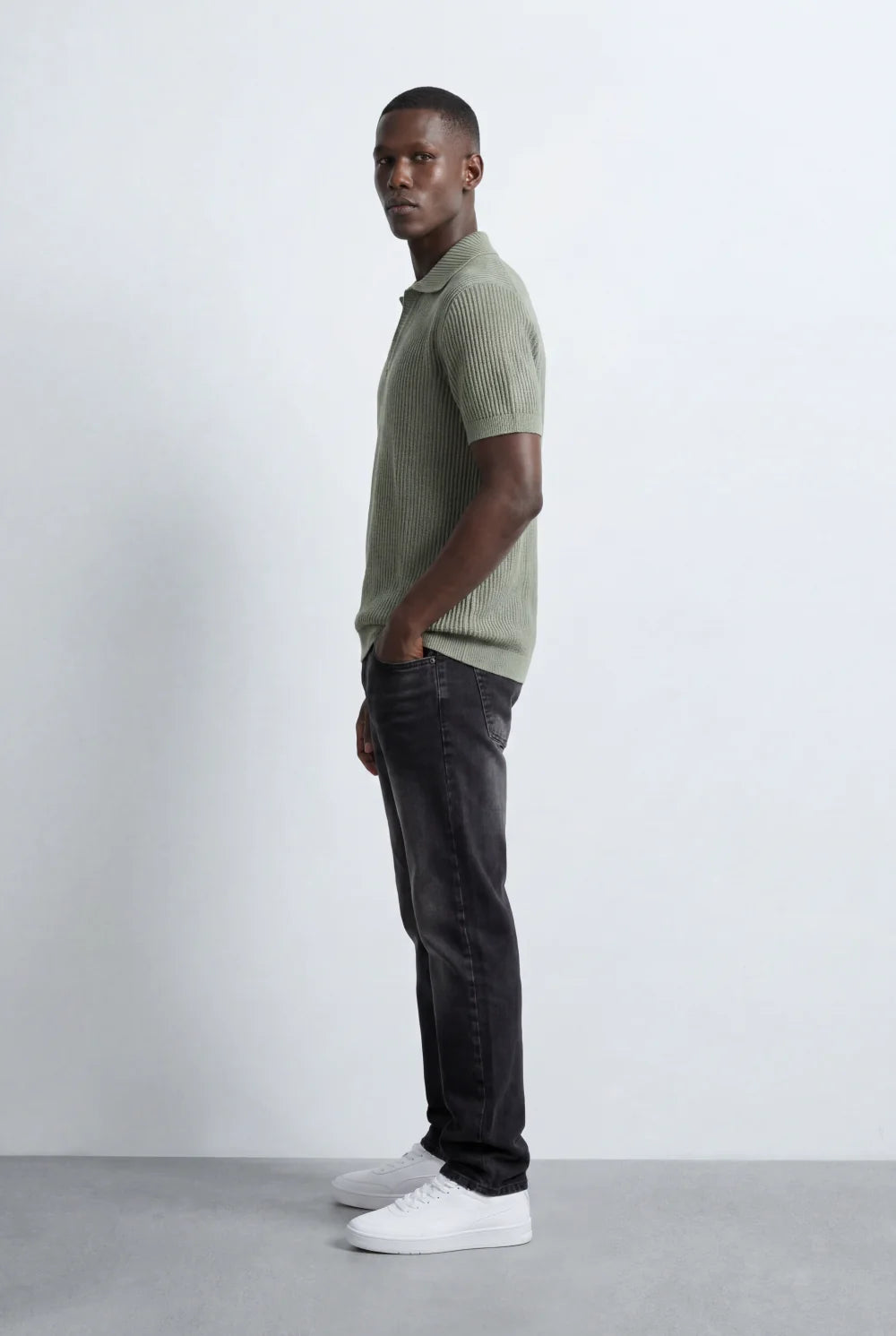 Tomatos Men's Textured Knit Polo Shirt | Open Collar Tee