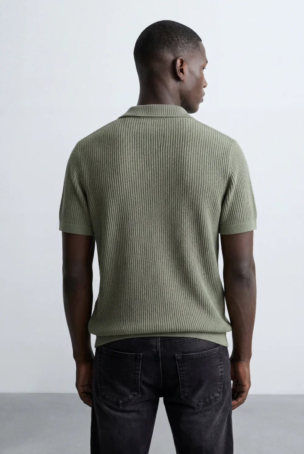 Tomatos Men's Textured Knit Polo Shirt | Open Collar Tee
