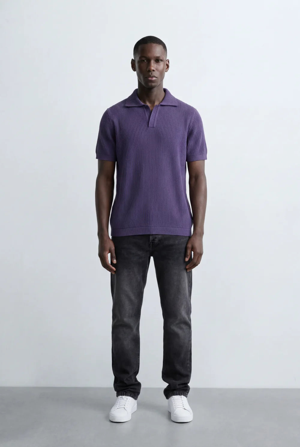 Tomatos Men's Textured Knit Polo Shirt | Open Collar Tee