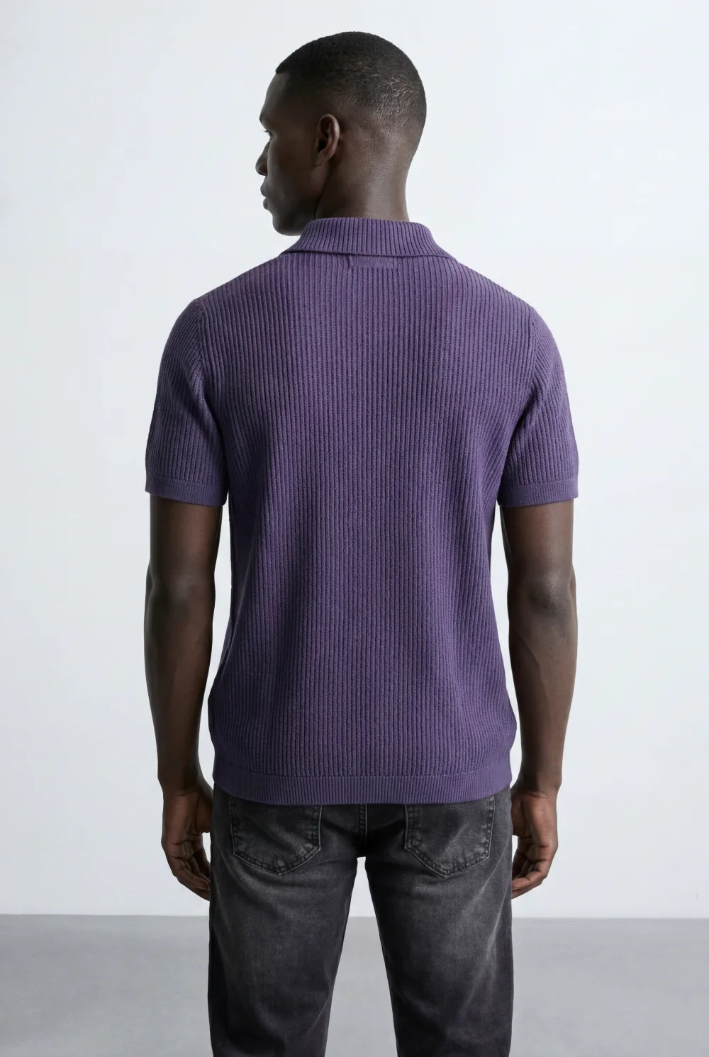 Tomatos Men's Textured Knit Polo Shirt | Open Collar Tee