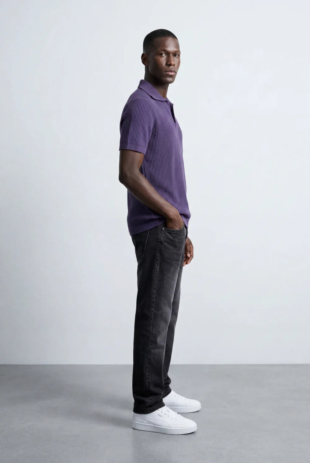Tomatos Men's Textured Knit Polo Shirt | Open Collar Tee