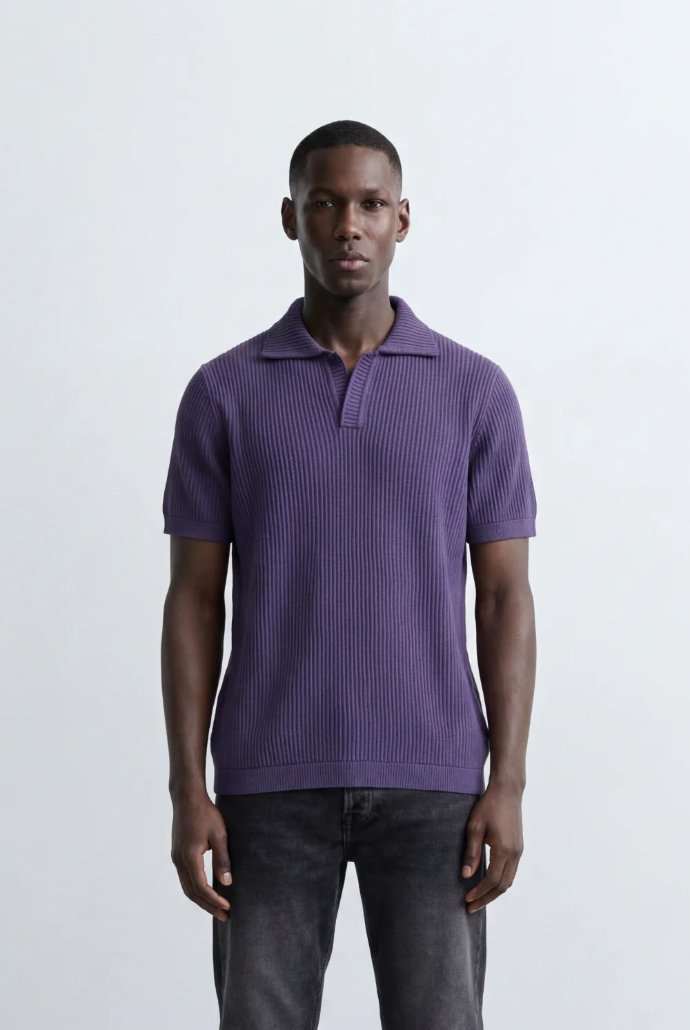 Tomatos Men's Textured Knit Polo Shirt | Open Collar Tee
