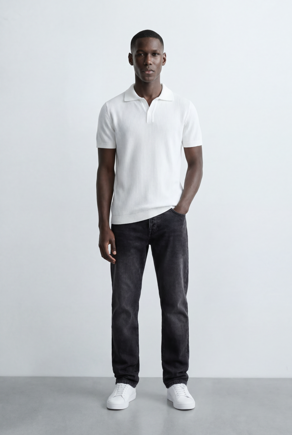 Tomatos Men's Textured Knit Polo Shirt | Open Collar Tee