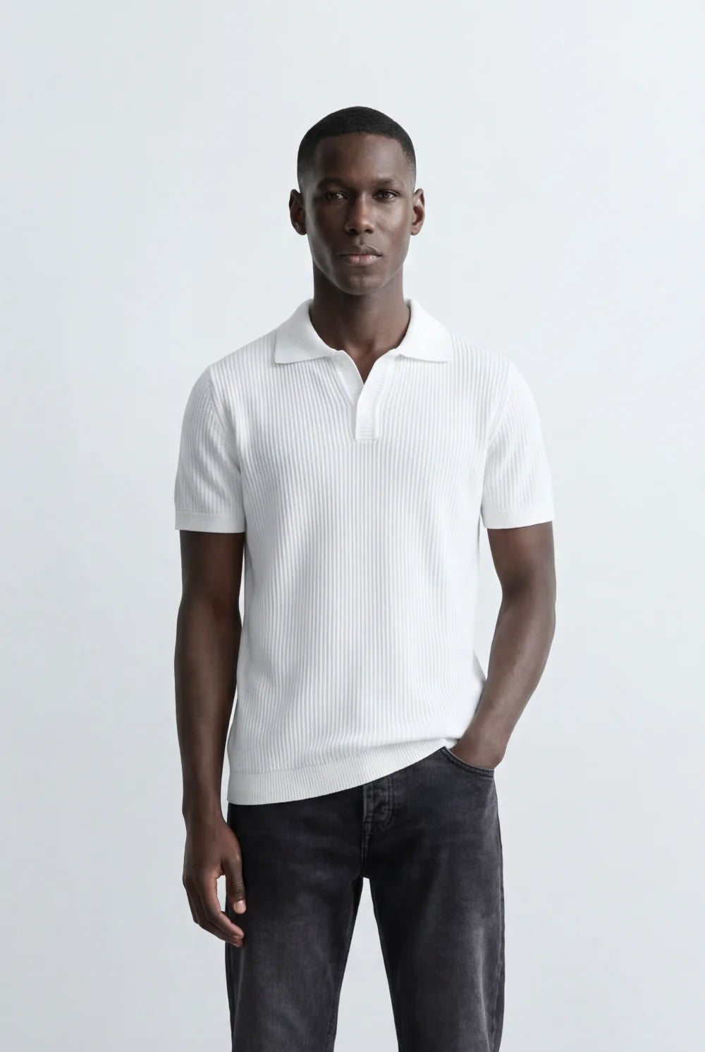 Tomatos Men's Textured Knit Polo Shirt | Open Collar Tee