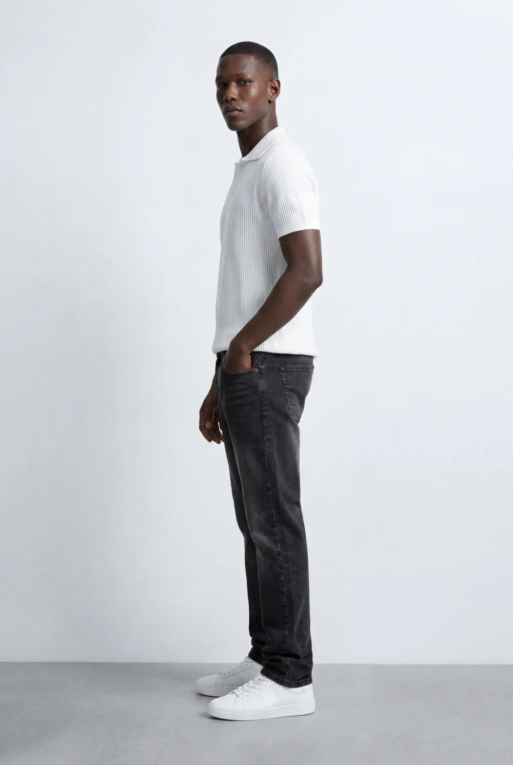 Tomatos Men's Textured Knit Polo Shirt | Open Collar Tee