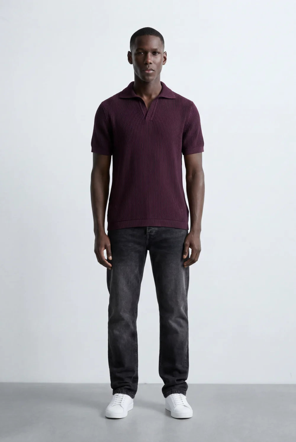 Tomatos Men's Textured Knit Polo Shirt | Open Collar Tee