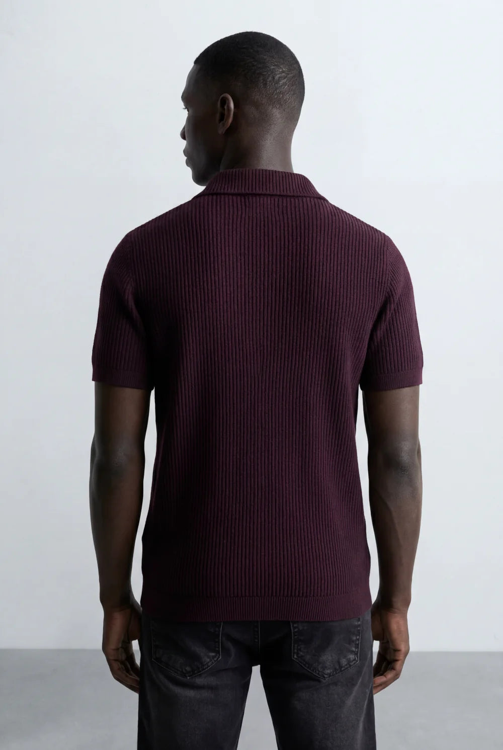 Tomatos Men's Textured Knit Polo Shirt | Open Collar Tee