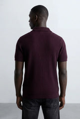 Tomatos Men's Textured Knit Polo Shirt | Open Collar Tee