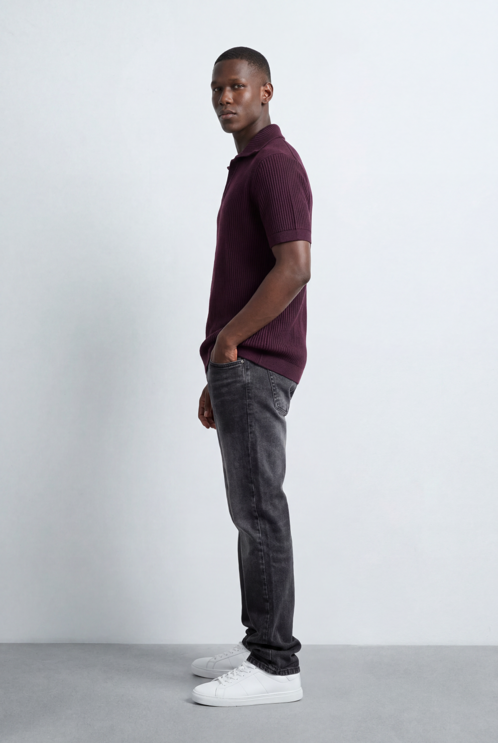 Tomatos Men's Textured Knit Polo Shirt | Open Collar Tee