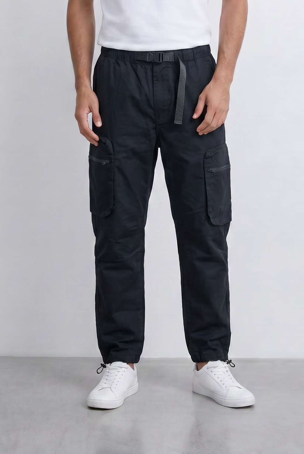 Men’s Utility Cargo Pants Adjustable Belt Zip Pocket Detail