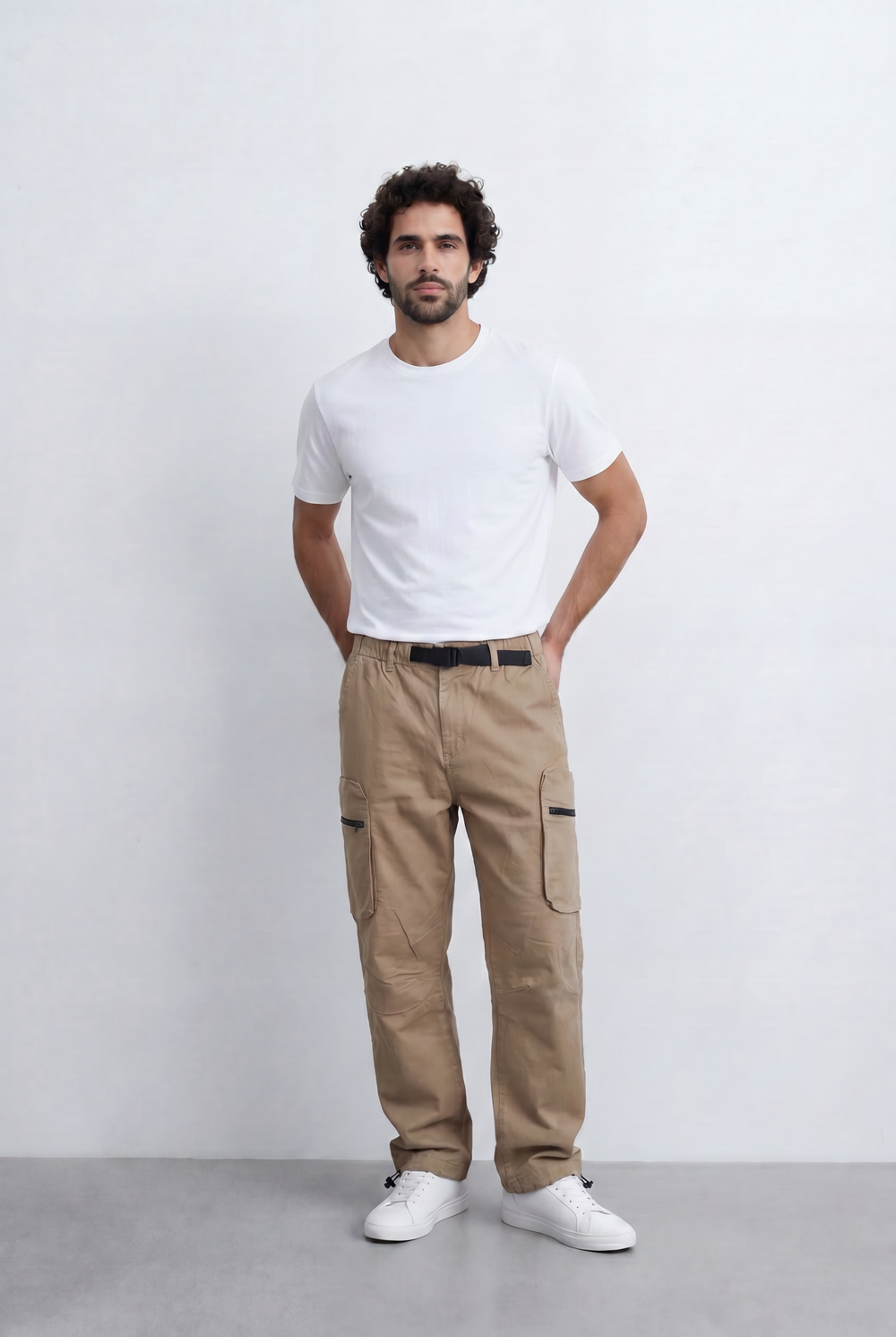 Men’s Utility Cargo Pants Adjustable Belt Zip Pocket Detail
