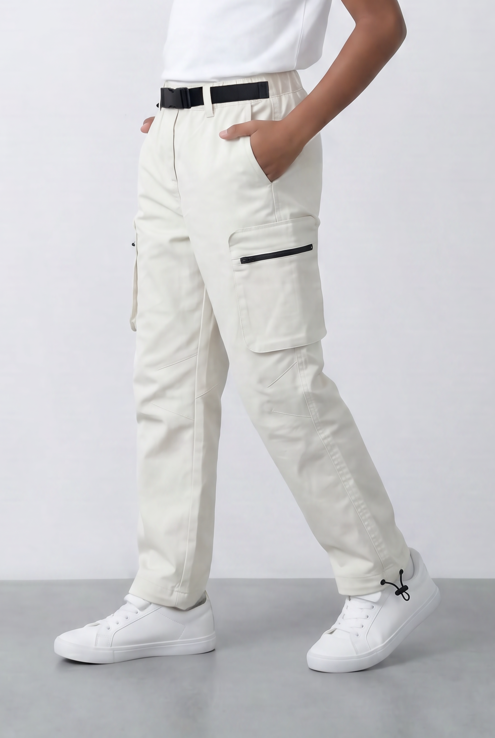 Boy's Cargo Pants Adjustable Belt Utility Pocket Detail