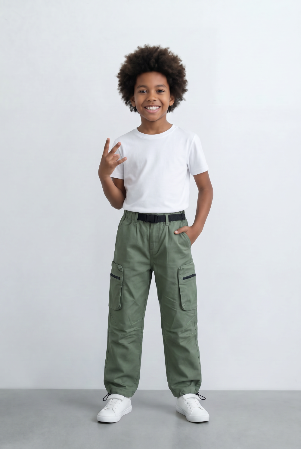 Boy's Cargo Pants Adjustable Belt Utility Pocket Detail