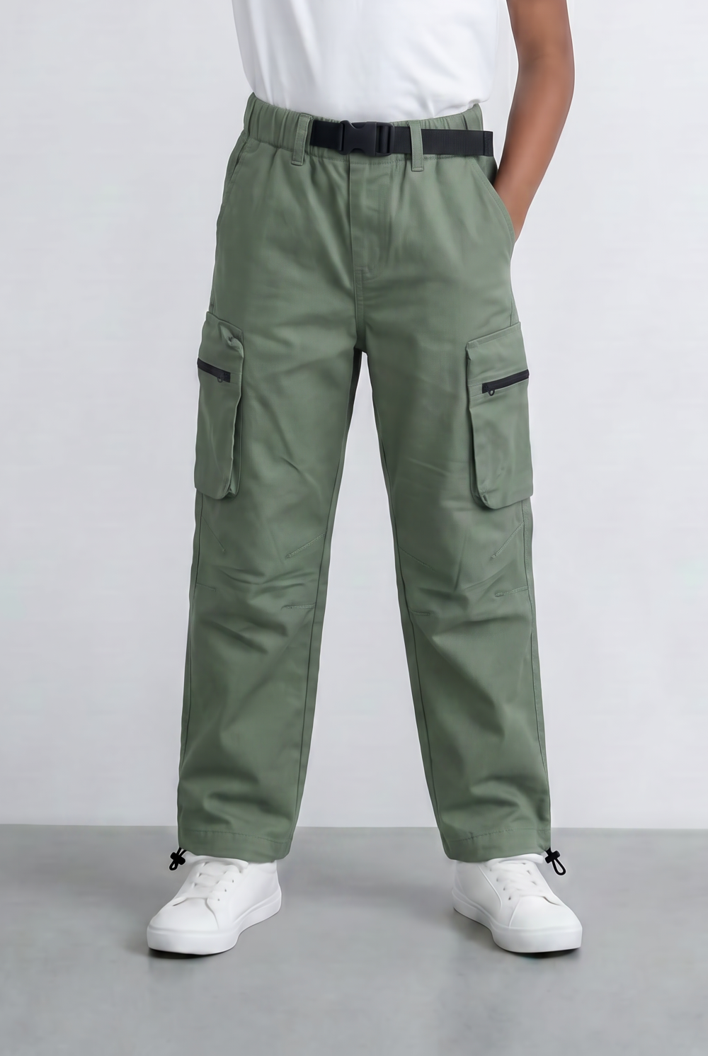 Boy's Cargo Pants Adjustable Belt Utility Pocket Detail