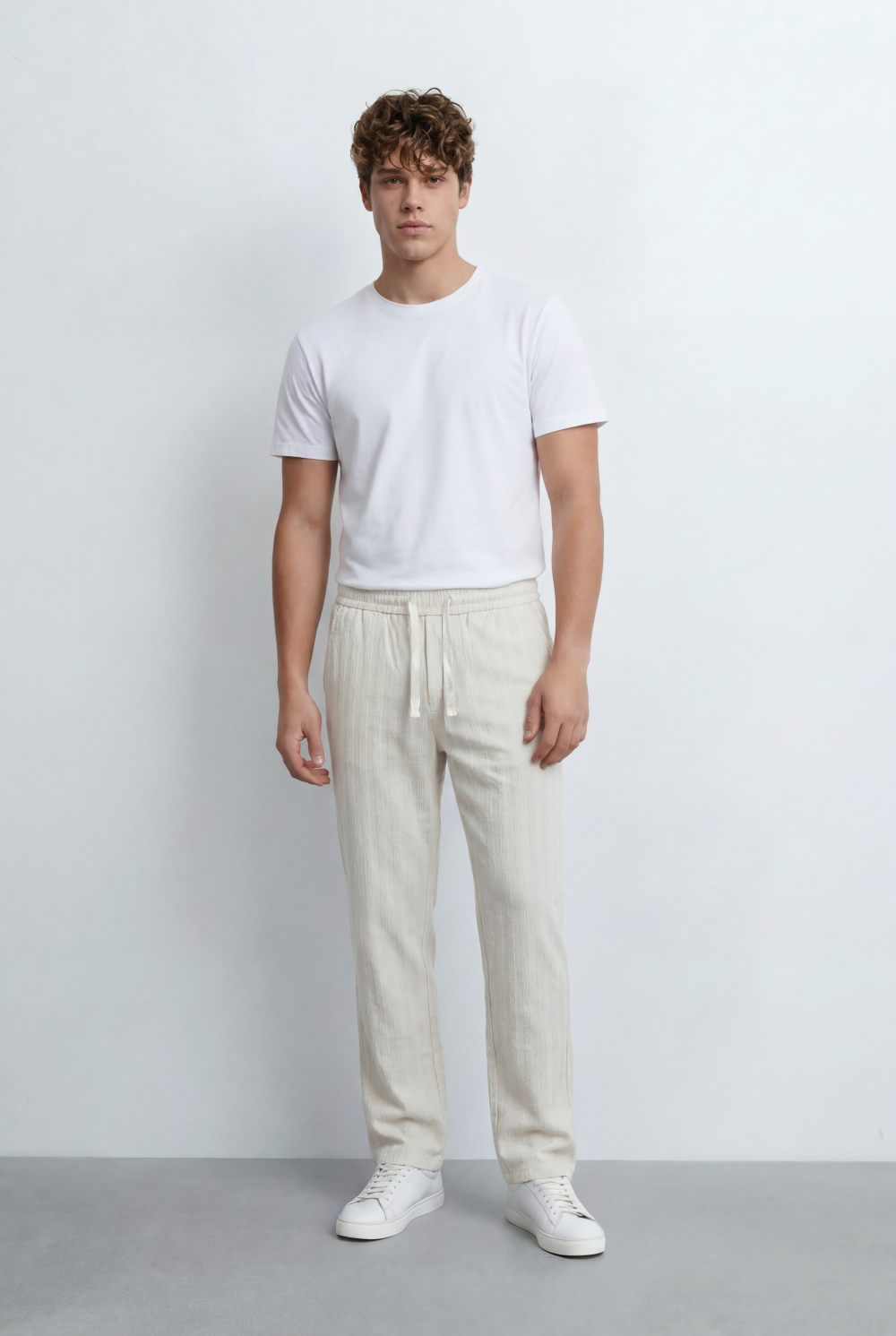 Tomatos Men's Straight-Leg Linen Pants | Drawstring Trousers