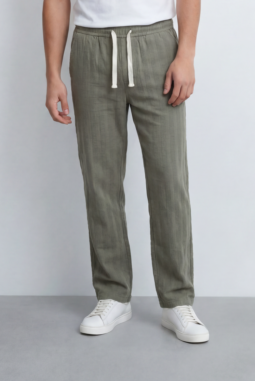 Tomatos Men's Straight-Leg Linen Pants | Drawstring Trousers