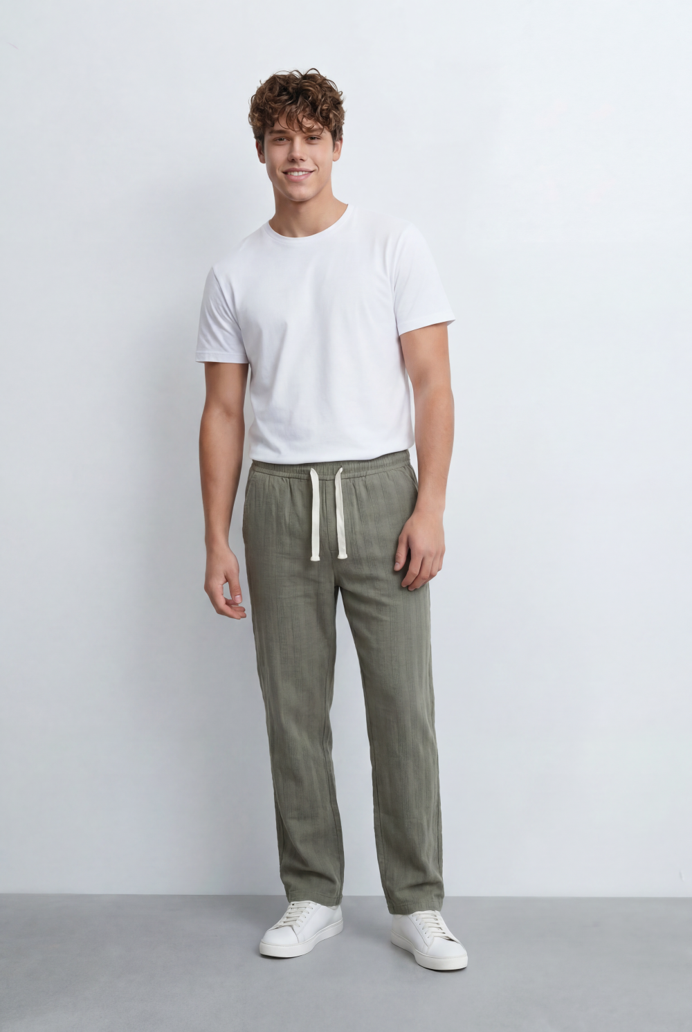 Tomatos Men's Straight-Leg Linen Pants | Drawstring Trousers