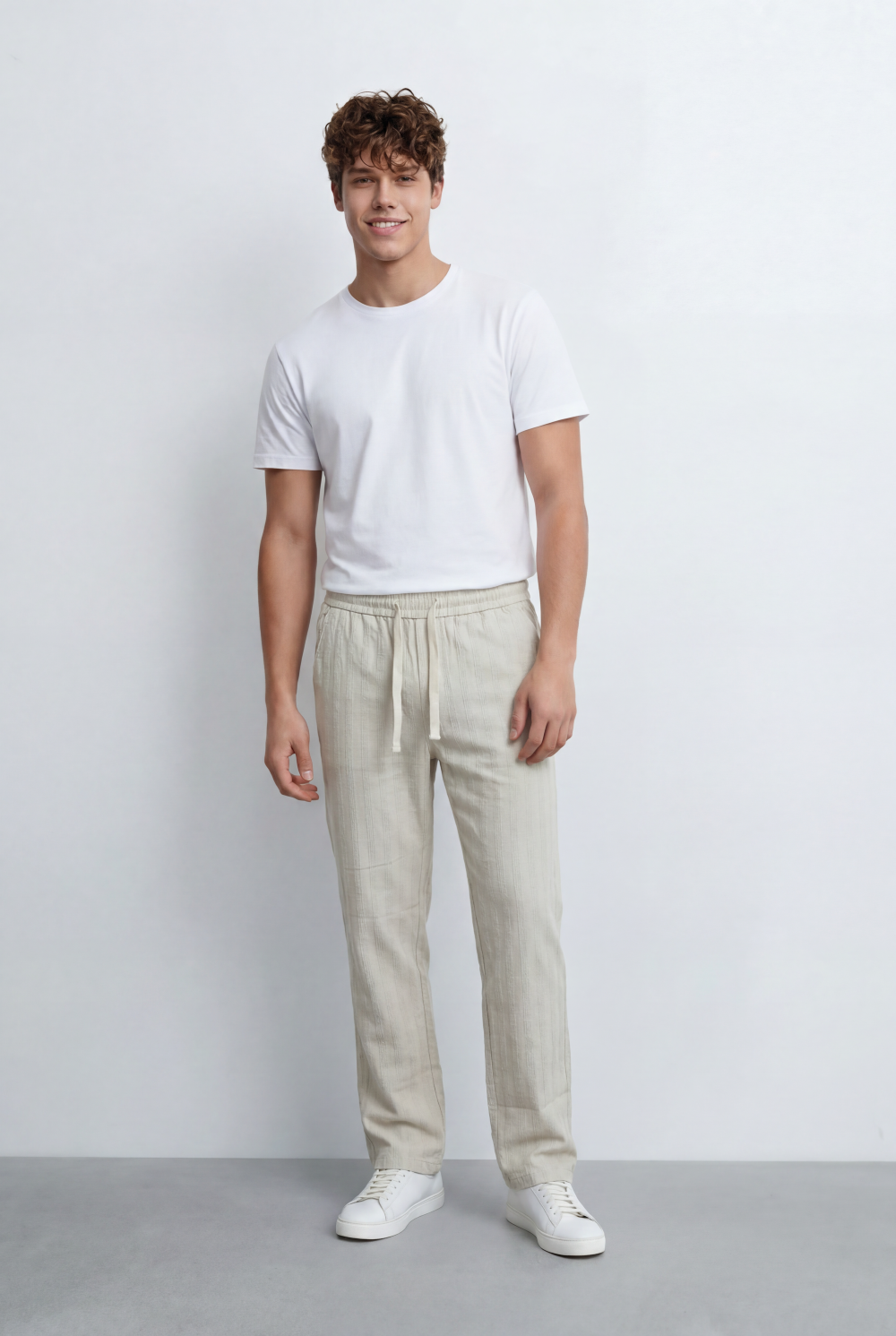 Tomatos Men's Straight-Leg Linen Pants | Drawstring Trousers