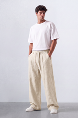 Tomatos Men's Pleated Wide-Leg Linen Trousers | Relaxed Fit Linen Pants