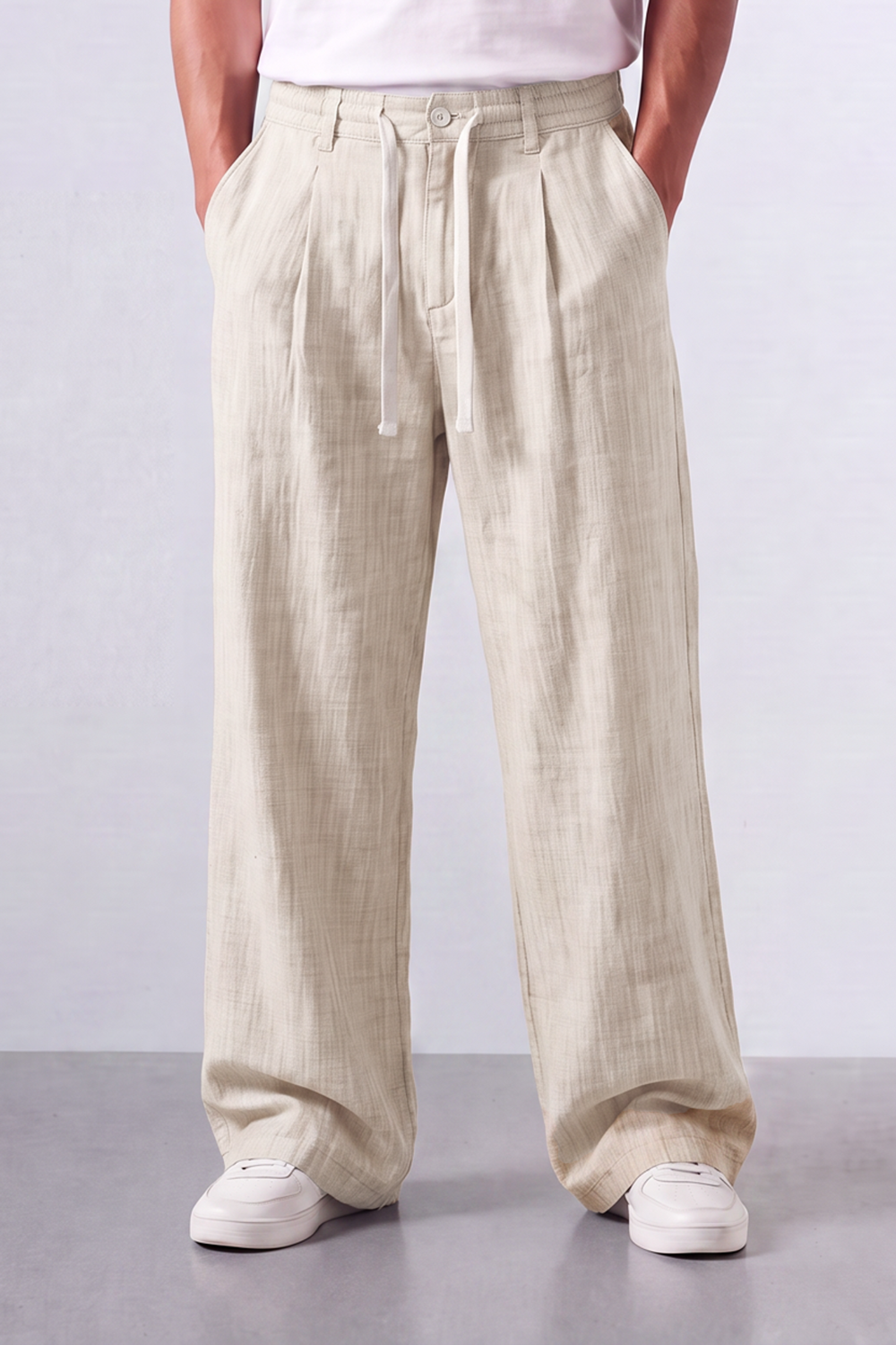 Tomatos Men's Pleated Wide-Leg Linen Trousers | Relaxed Fit Linen Pants