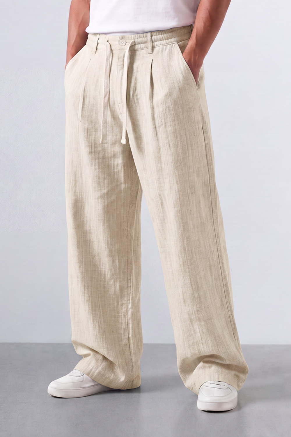 Tomatos Men's Pleated Wide-Leg Linen Trousers | Relaxed Fit Linen Pants