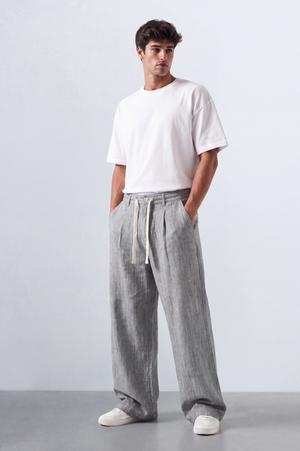 Tomatos Men's Pleated Wide-Leg Linen Trousers | Relaxed Fit Linen Pants