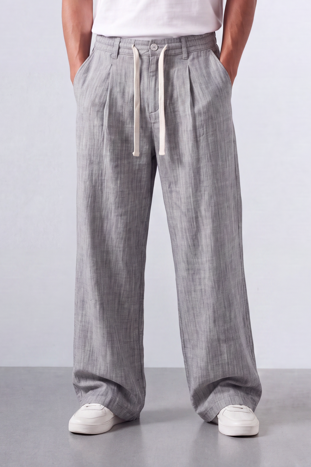 Tomatos Men's Pleated Wide-Leg Linen Trousers | Relaxed Fit Linen Pants
