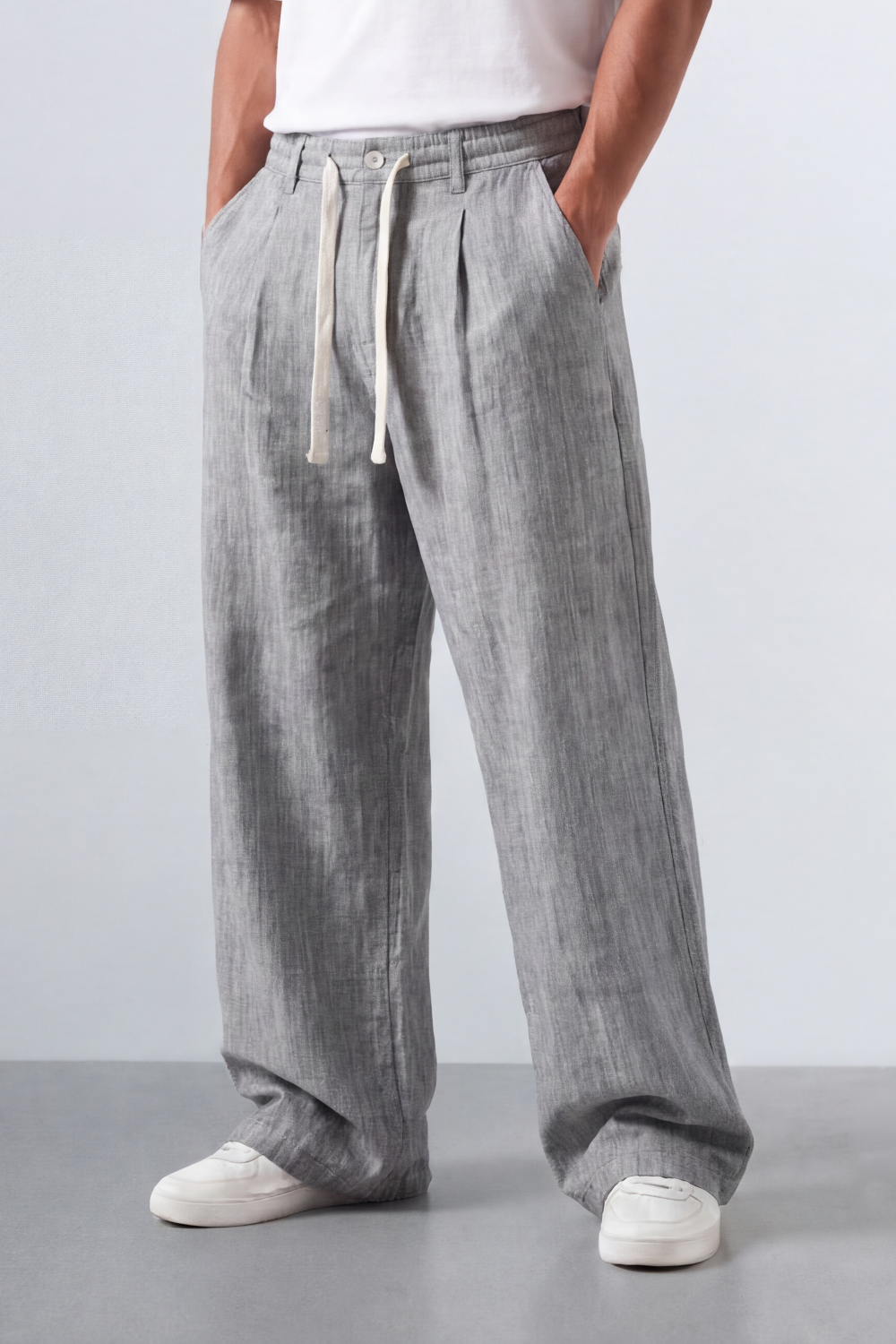 Tomatos Men's Pleated Wide-Leg Linen Trousers | Relaxed Fit Linen Pants