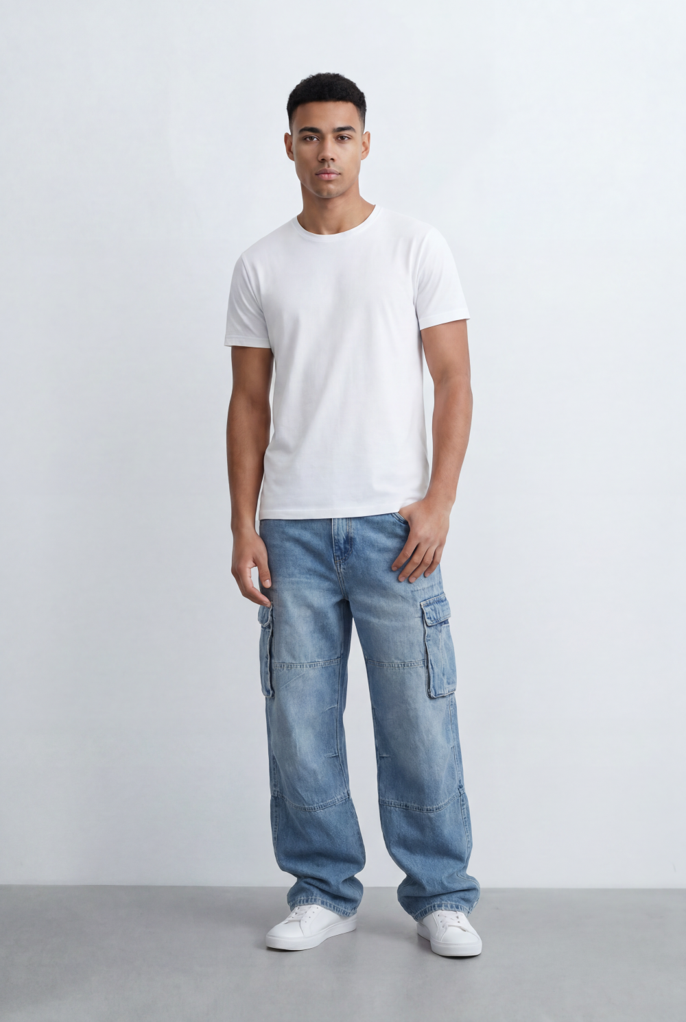 Men's Cargo Jeans Utility Pocket Details Pants