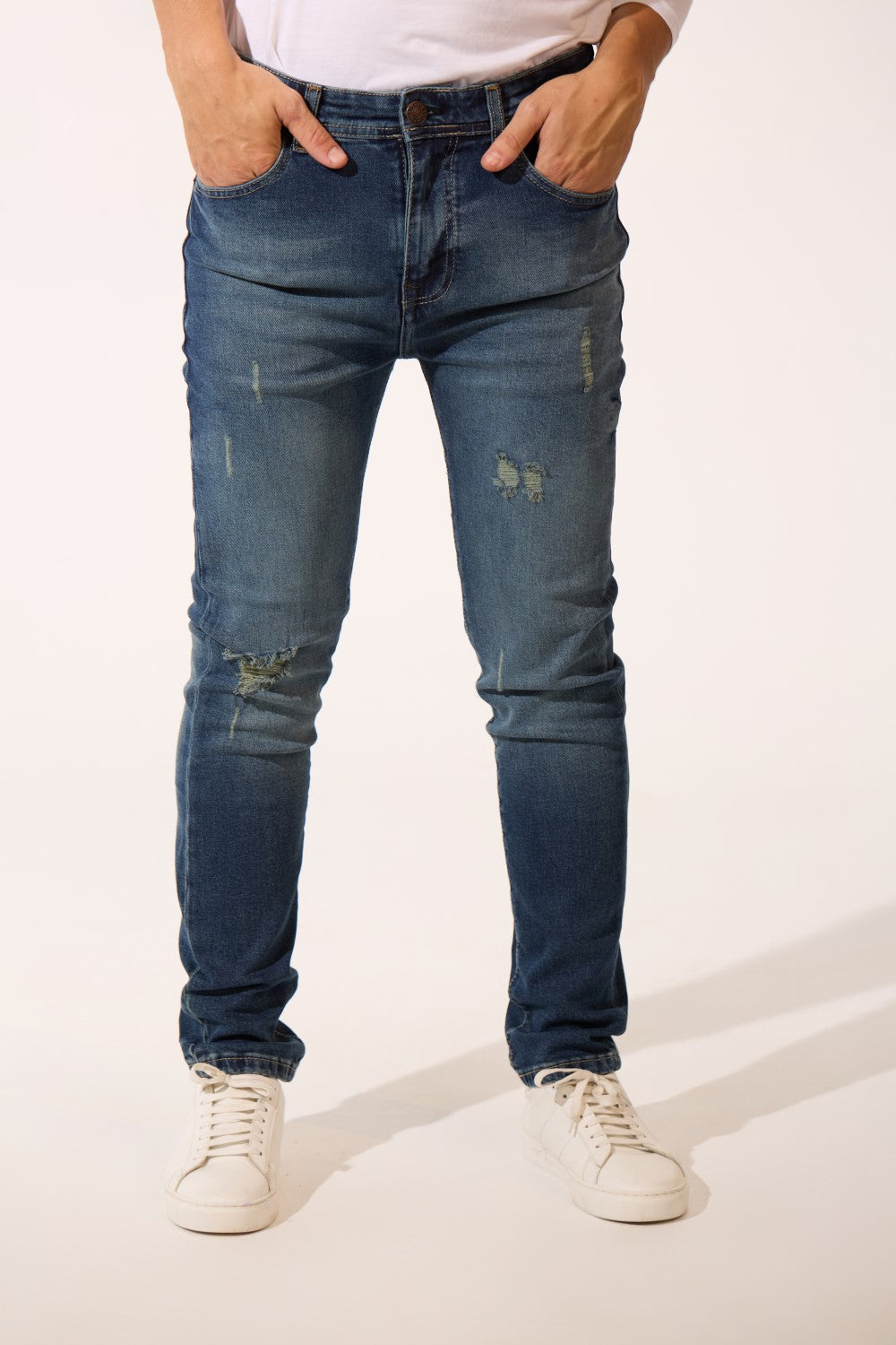 Men’s Skinny Street Denim Distressed Pants