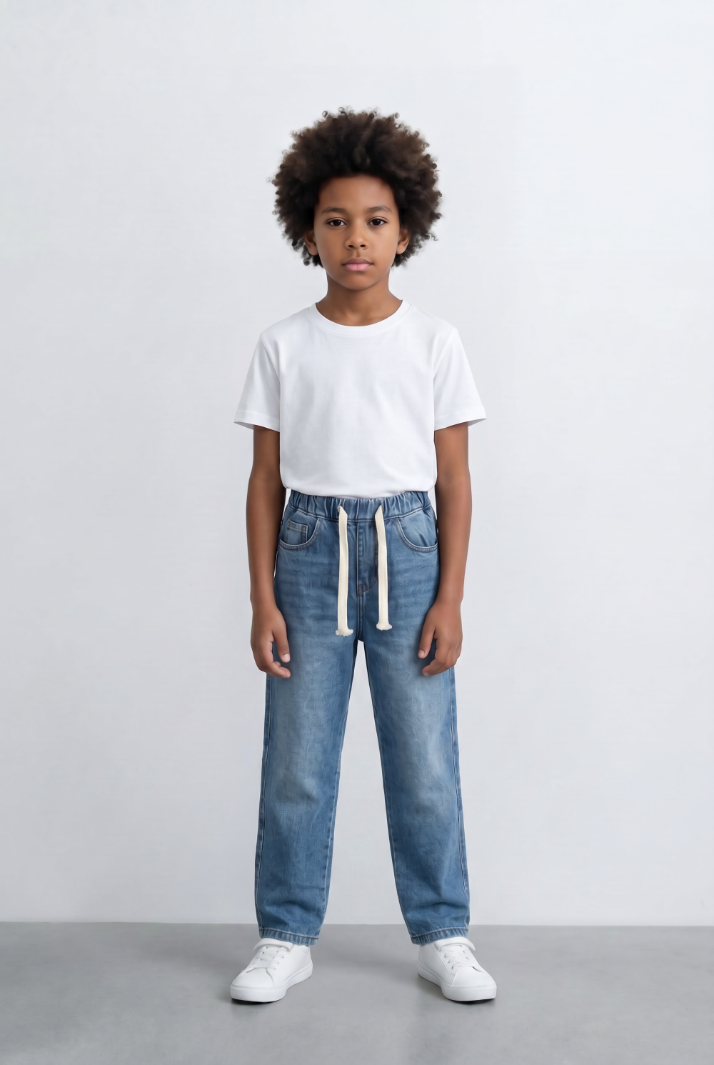 Boy's Drawstring Denim Jeans Elastic Waist Pants