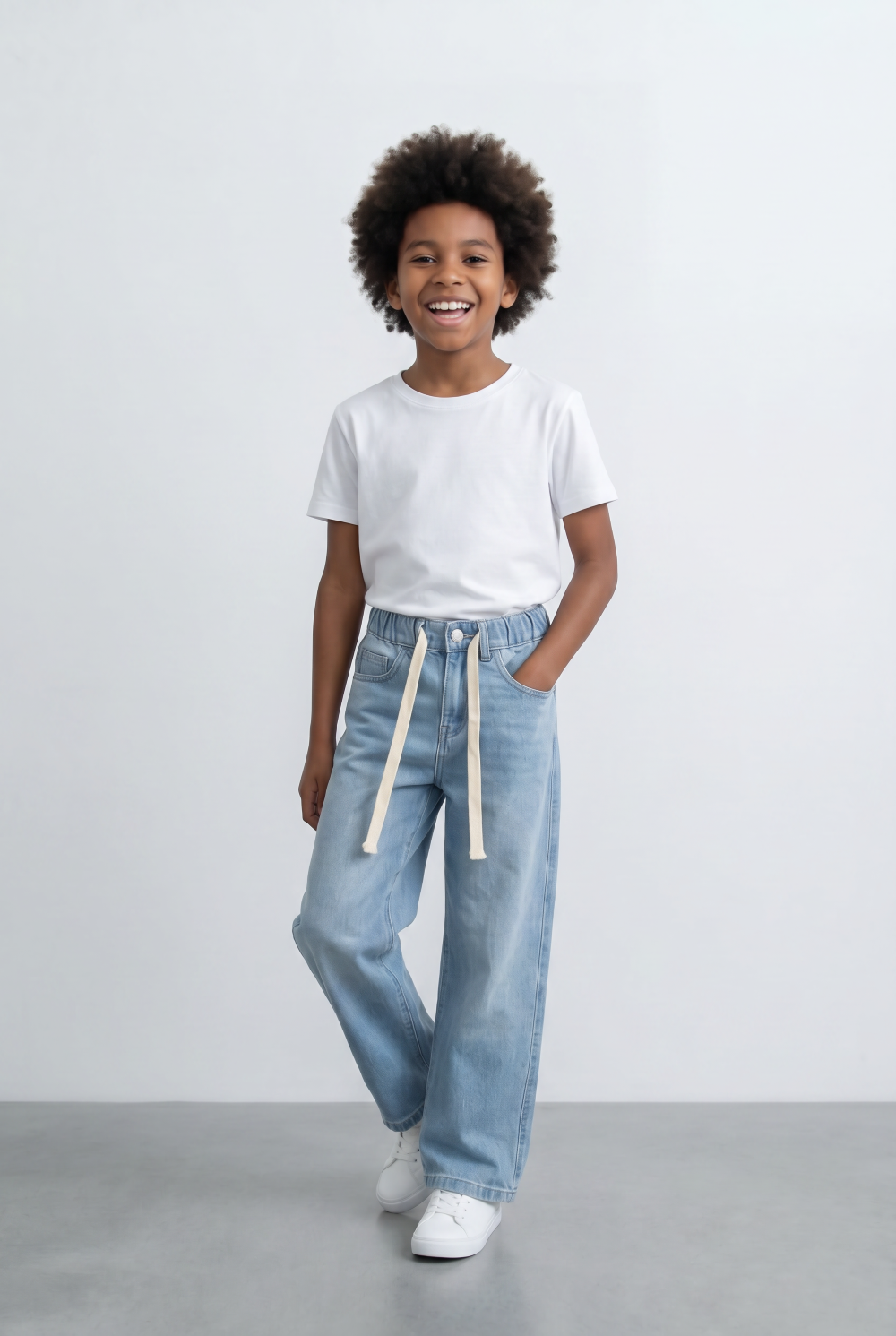 Boy's Drawstring Denim Jeans Elastic Waist Pants