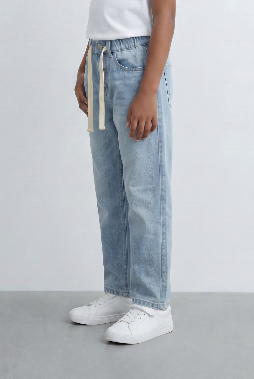 Boy's Drawstring Denim Jeans Elastic Waist Pants
