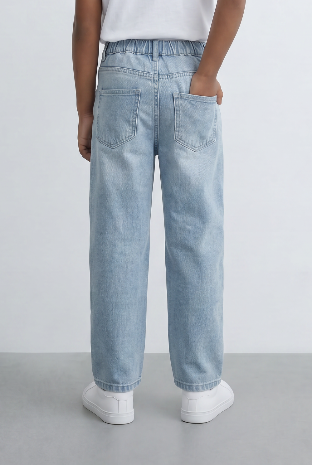 Boy's Drawstring Denim Jeans Elastic Waist Pants
