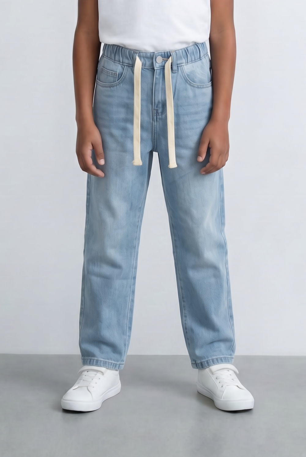 Boy's Drawstring Denim Jeans Elastic Waist Pants