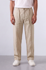 Tomatos Men's Pleated Linen Trousers with Integrated Belt