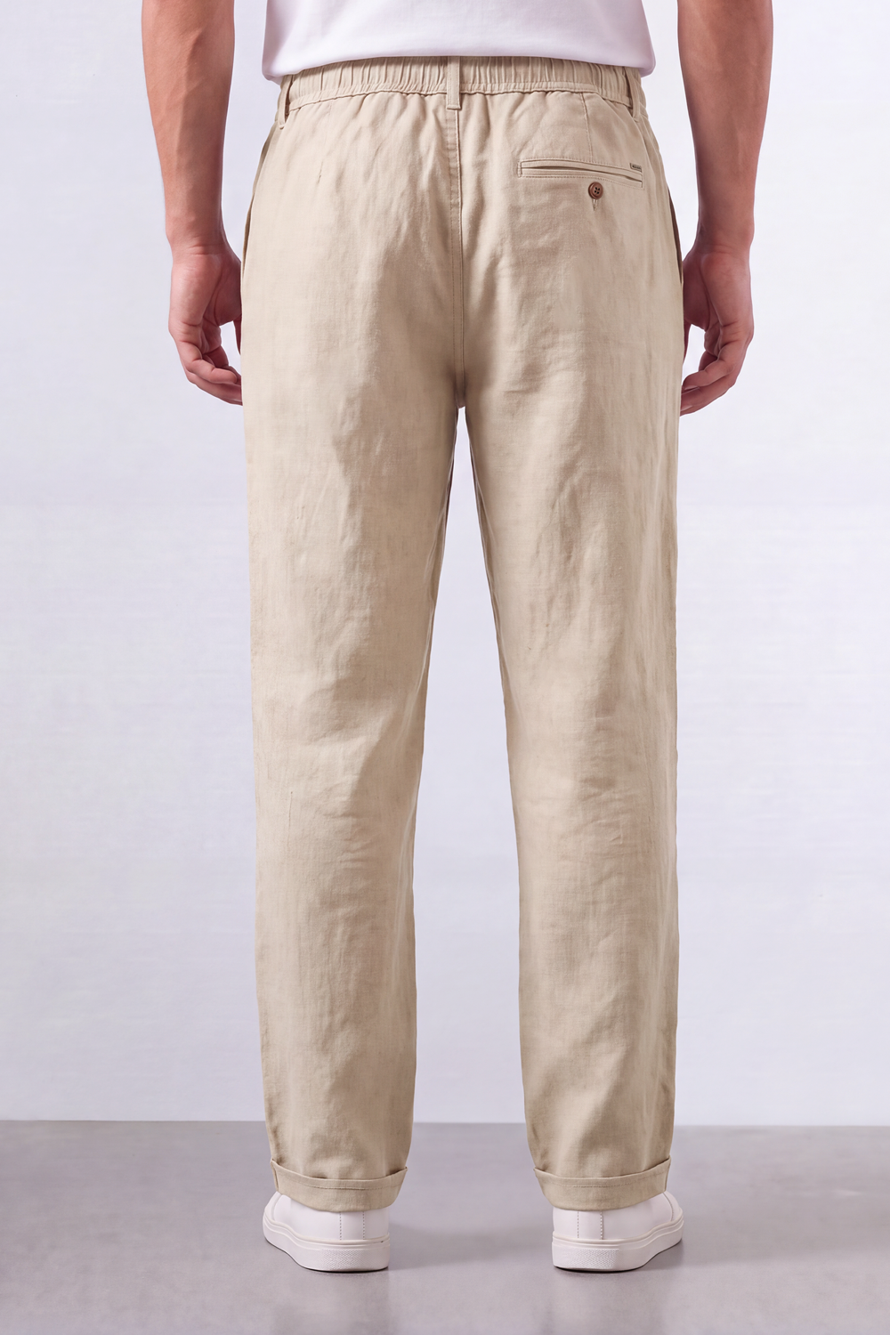 Tomatos Men's Pleated Linen Trousers with Integrated Belt