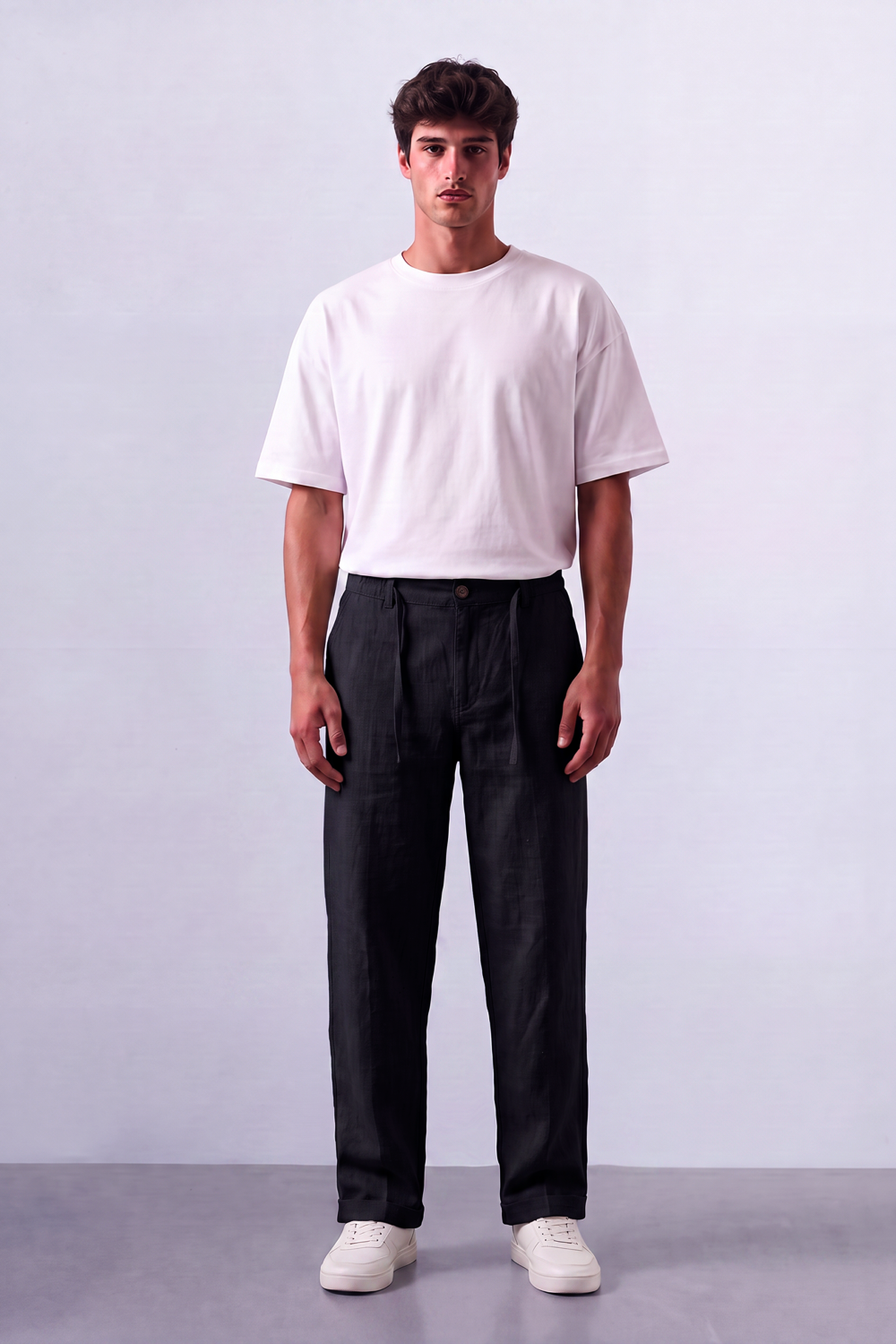 Tomatos Men's Pleated Linen Trousers with Integrated Belt