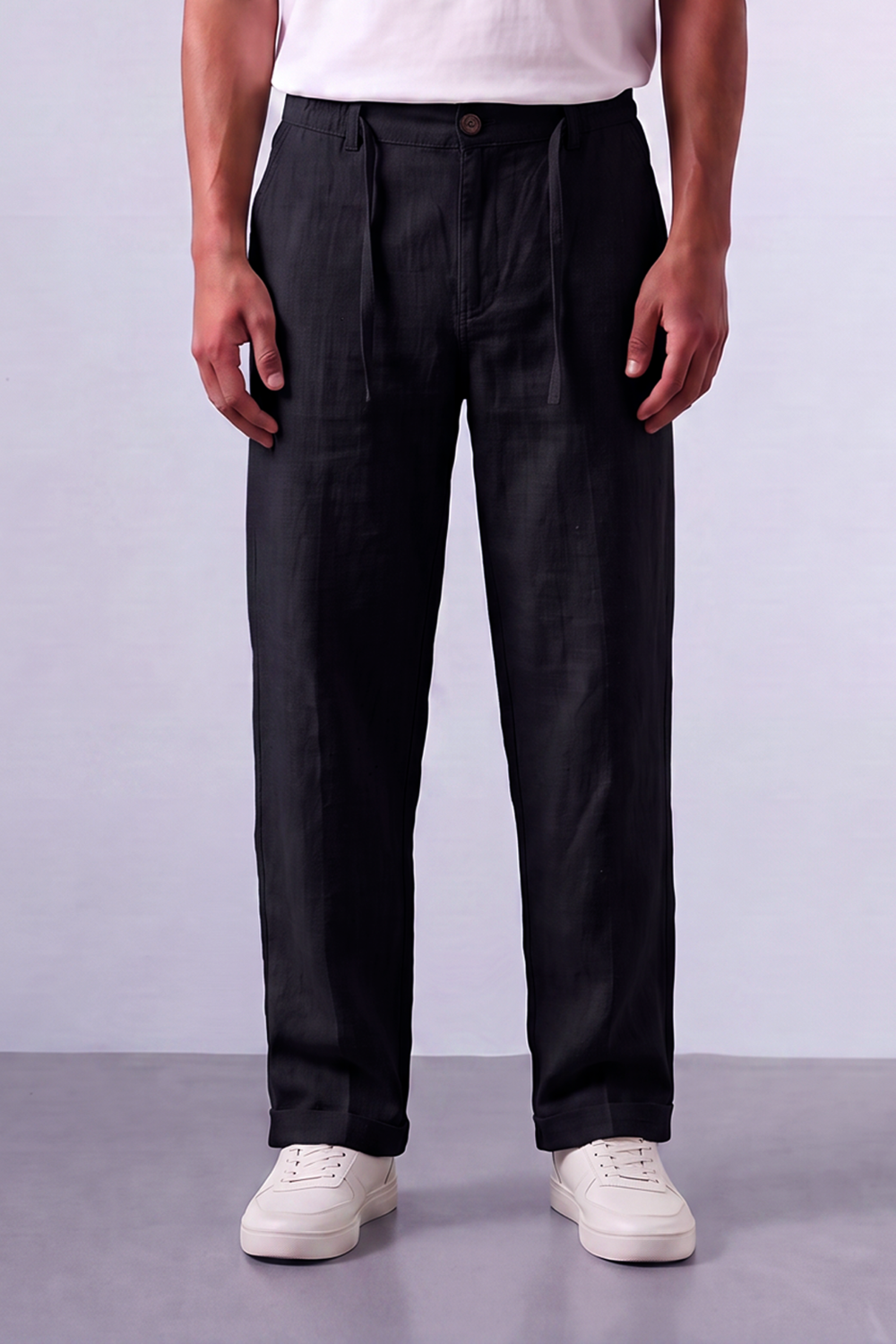 Tomatos Men's Pleated Linen Trousers with Integrated Belt