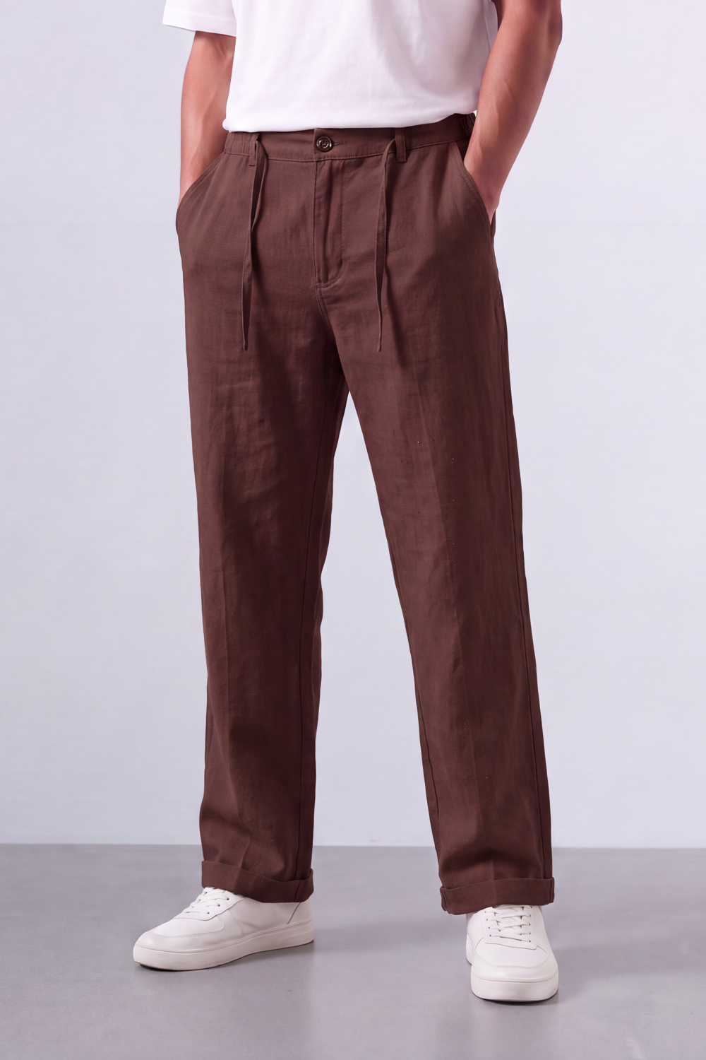Tomatos Men's Pleated Linen Trousers with Integrated Belt
