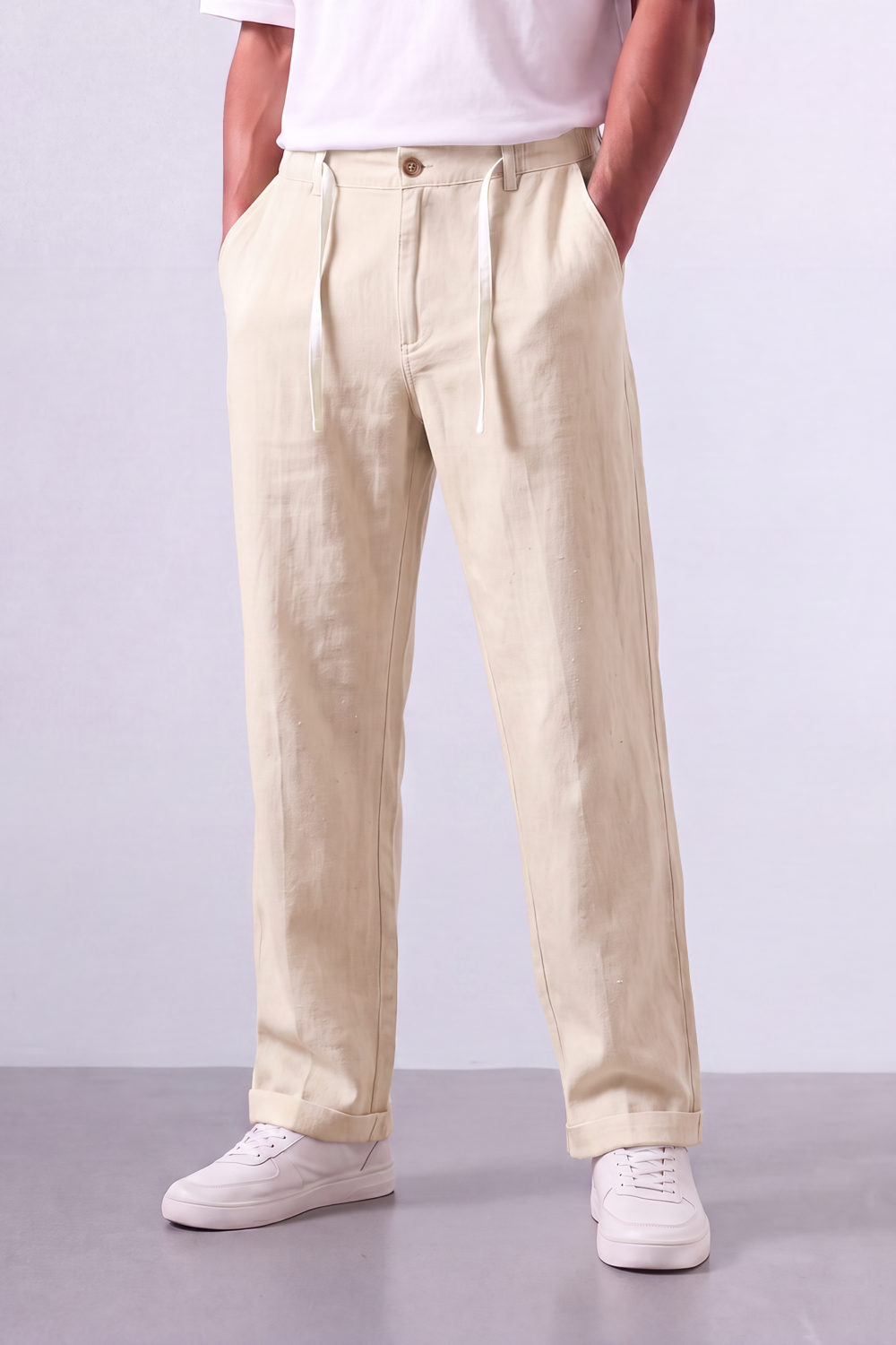 Tomatos Men's Pleated Linen Trousers with Integrated Belt