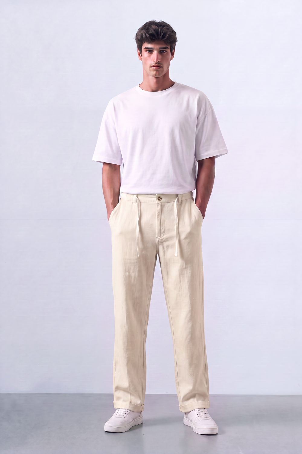 Tomatos Men's Pleated Linen Trousers with Integrated Belt