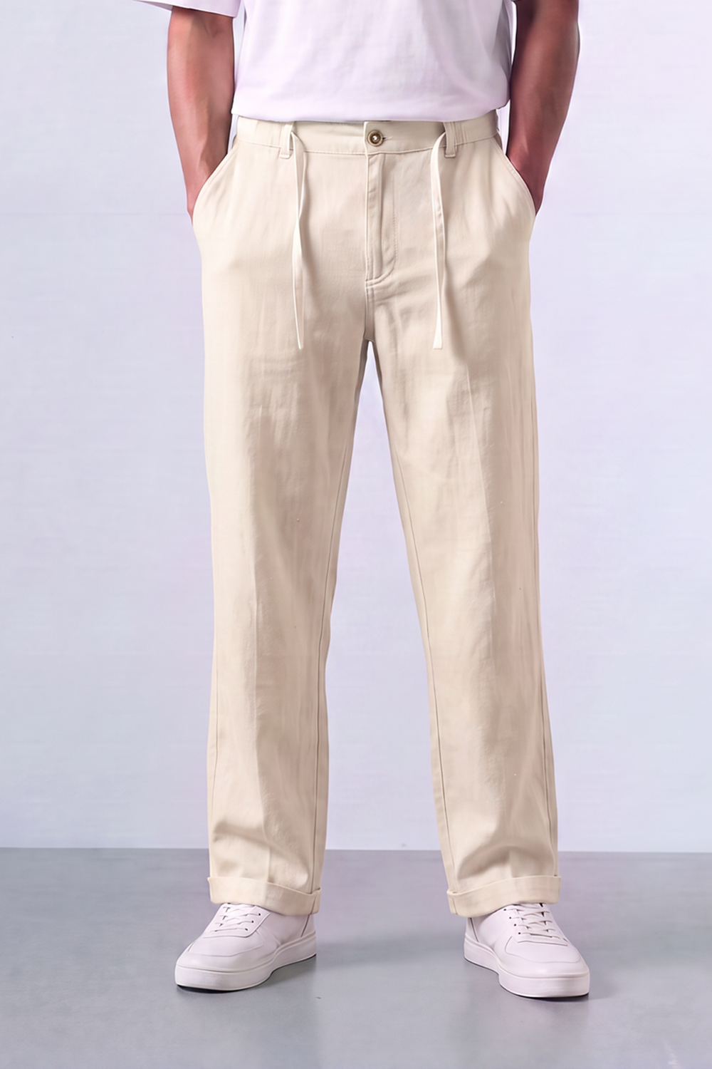 Tomatos Men's Pleated Linen Trousers with Integrated Belt