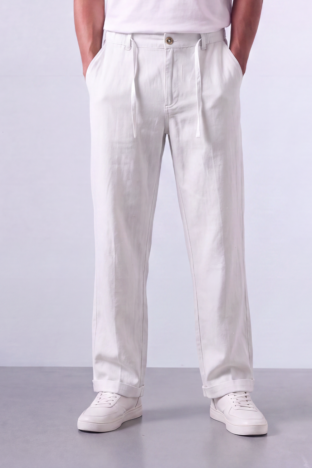 Tomatos Men's Pleated Linen Trousers with Integrated Belt