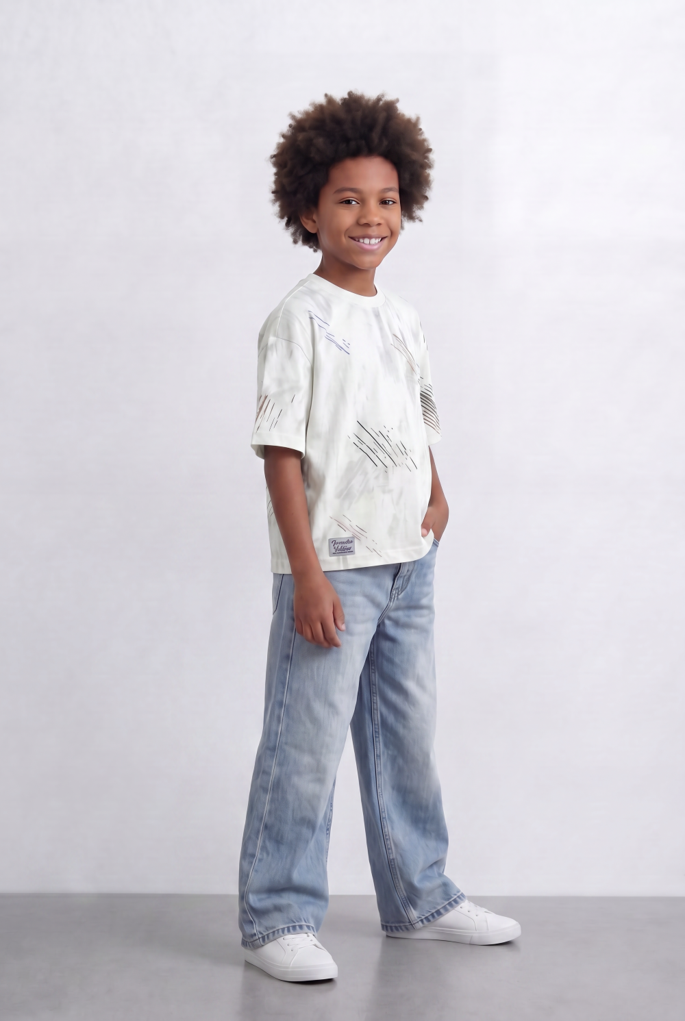 Boy's Abstract Print T-Shirt Streetwear Style