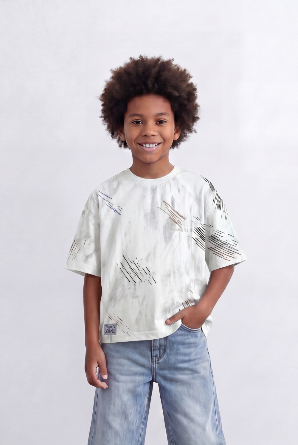 Boy's Abstract Print T-Shirt Streetwear Style