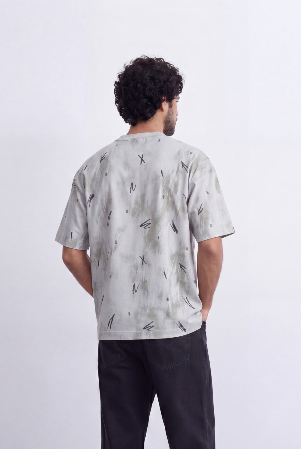 Men’s Abstract Wash T-Shirt Scribble Print Detail