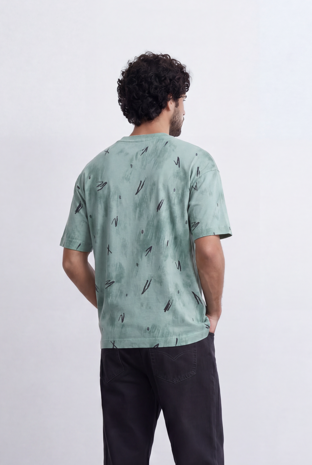 Men’s Abstract Wash T-Shirt Scribble Print Detail