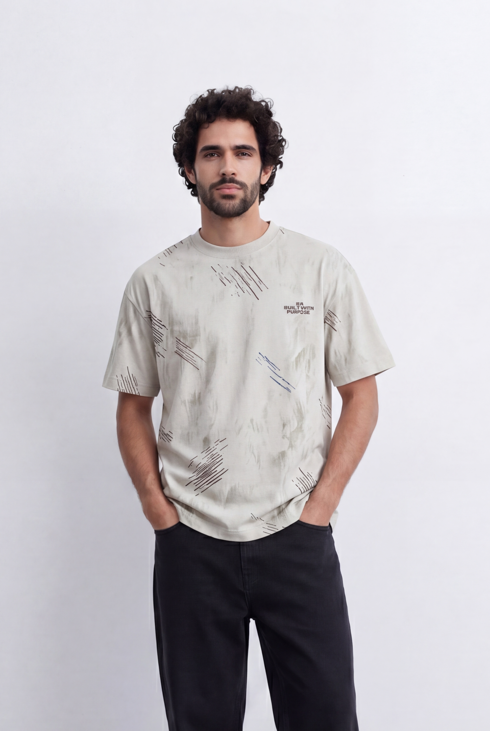 Men’s T-Shirt Brush Wash Effect Scribble Print
